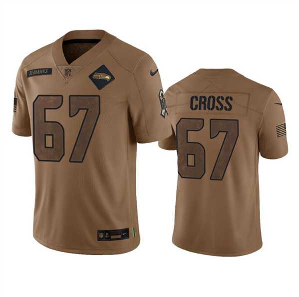 Men%27s Seattle Seahawks #67 Charles Cross 2023 Brown Salute To Service Limited Jersey Dyin->seattle seahawks->NFL Jersey